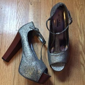 Silver Platform Chunky Heels